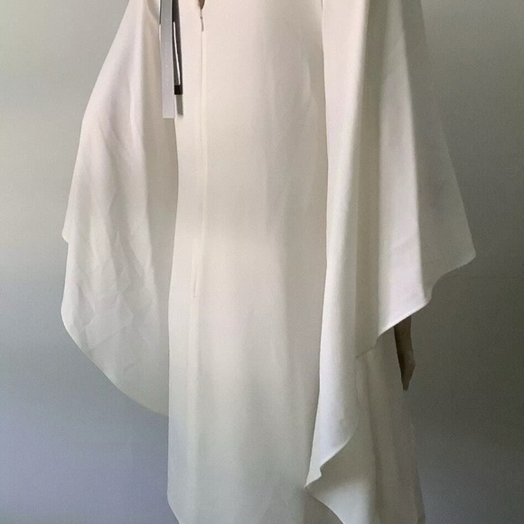 HALSTON HERITAGE Ivory Diagonal Drape Cape Dress (Size 10) - Picture 9 of 9